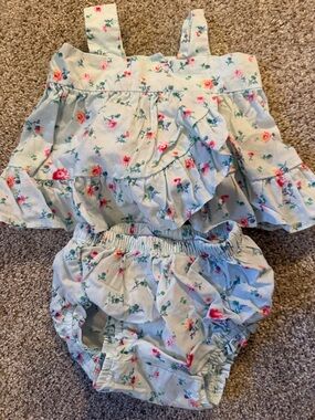 GAP Light Blue Floral Ruffle Tank Top and Bloomers Set